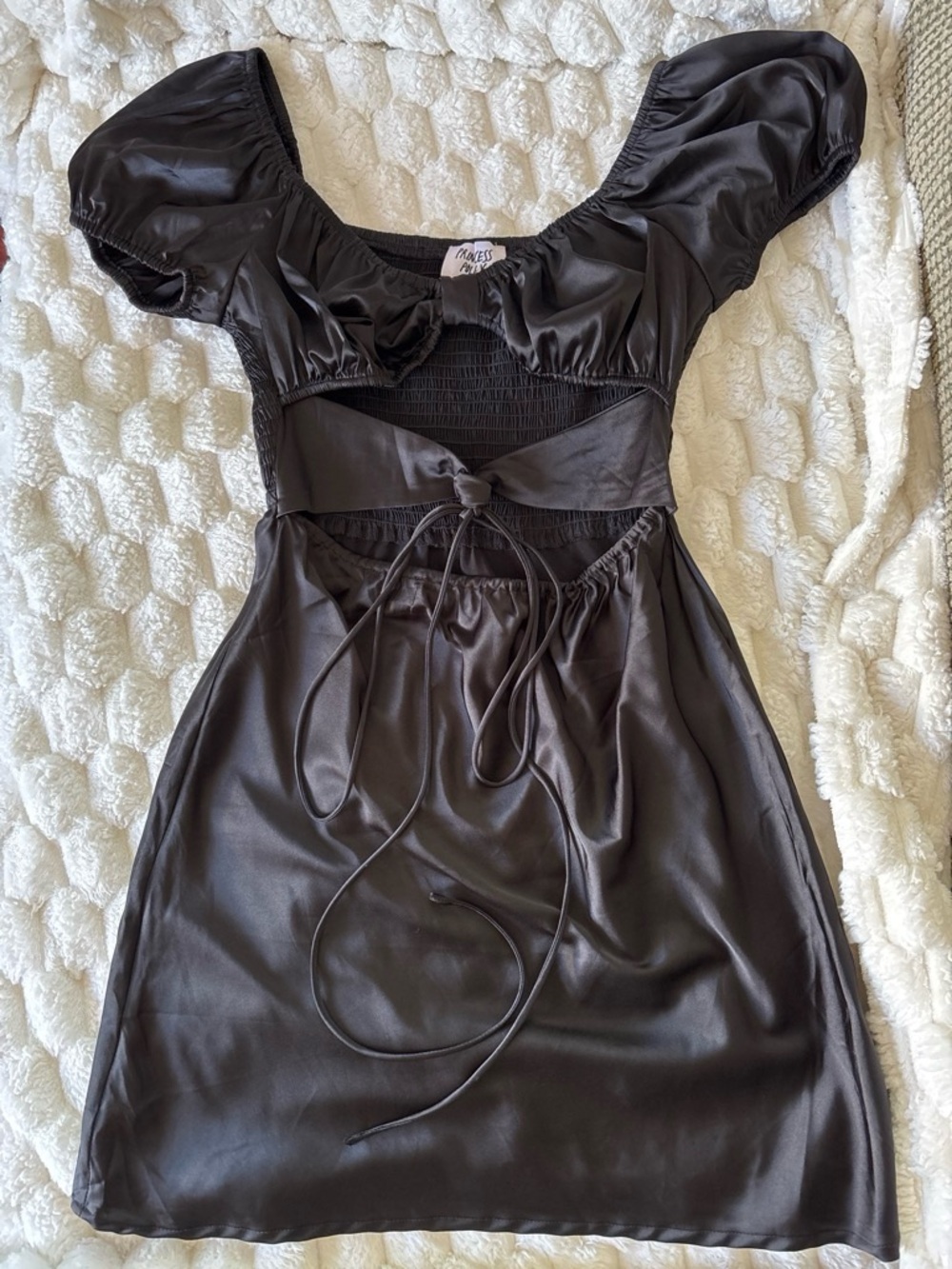 Princess Polly Black Satin Cutout Tie-Front Mini Dress Size 6
